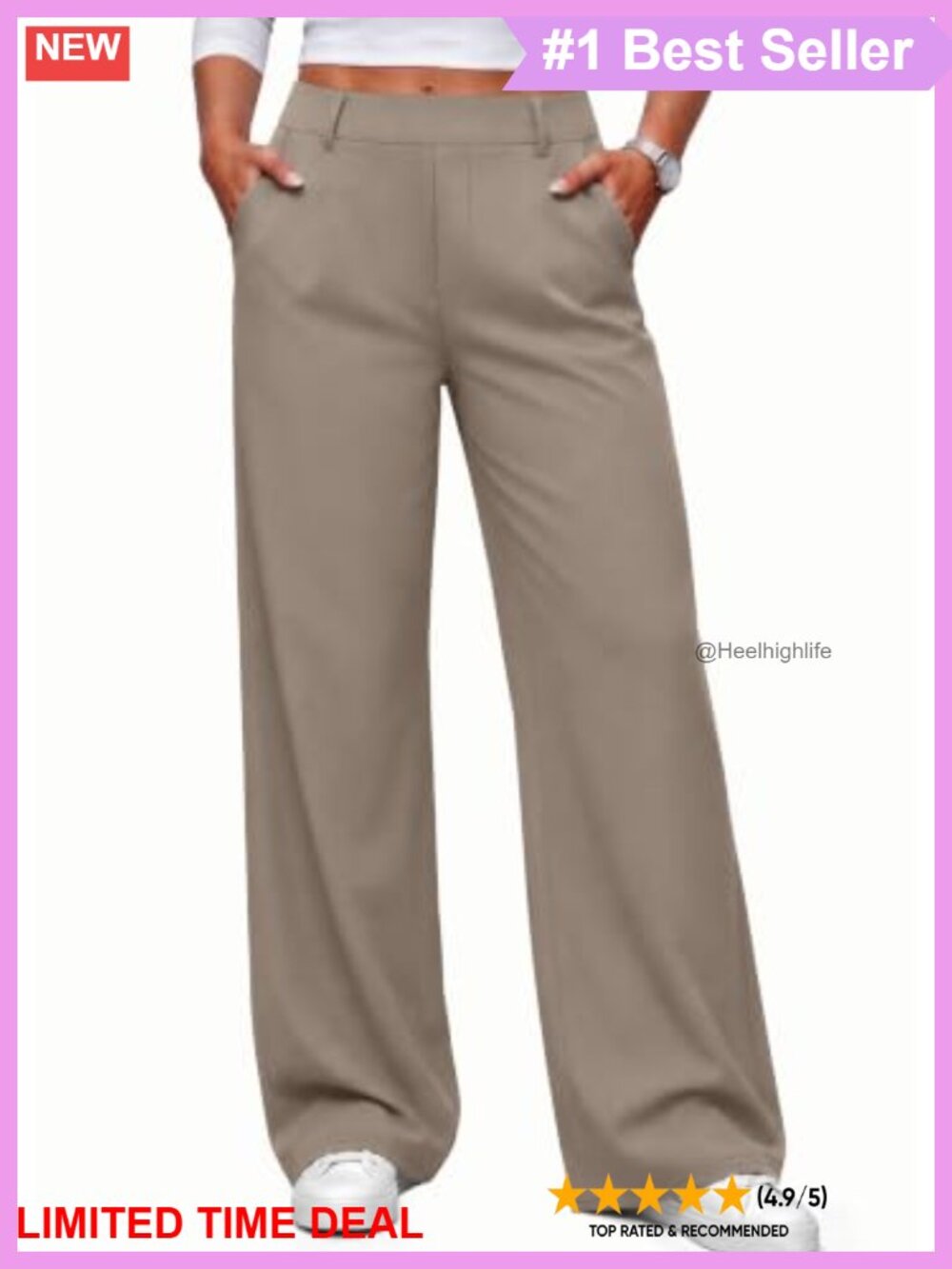 Women's Wide Leg Pull On High Rise Business Casual Trousers Slacks